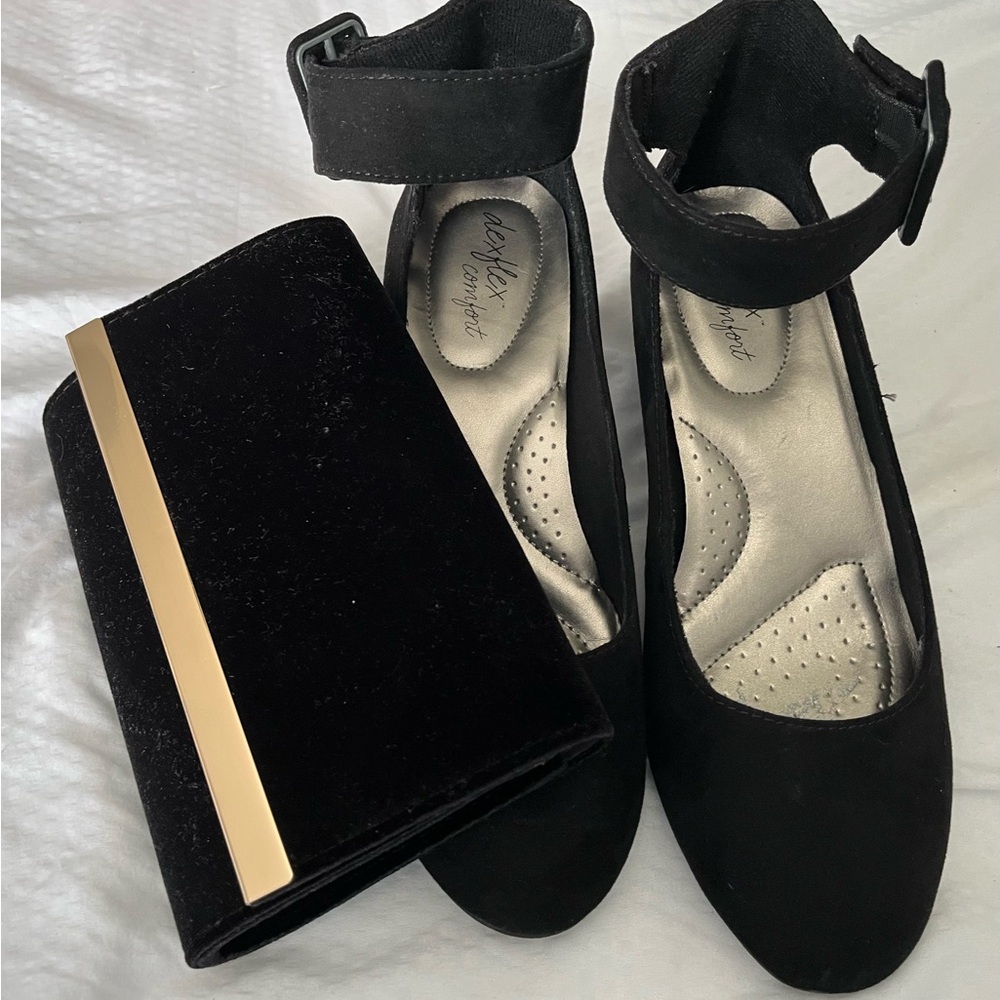 Black Velvet Clutch and Flats Set